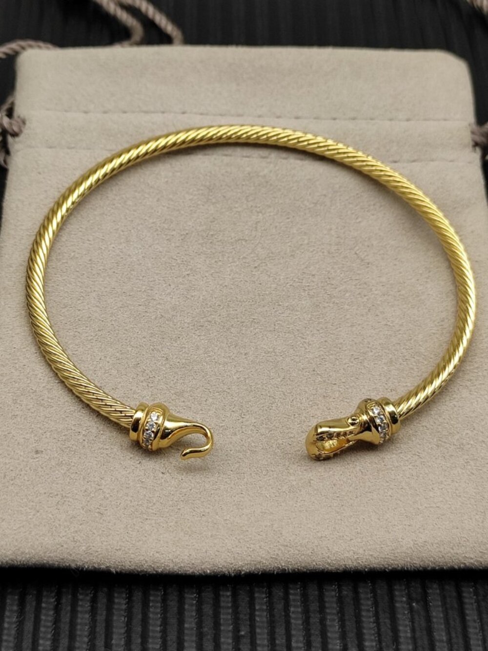 David Yurman Gold 3mm Diamond Hook Head Bracelet